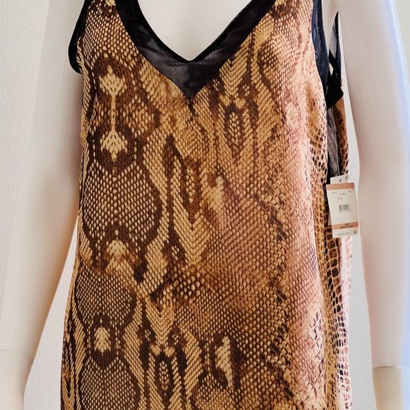 Anne Klein Exotic Animal Print Browns & Black V Neck Sleeveless Top, 12, NWT - Picture 2 of 10